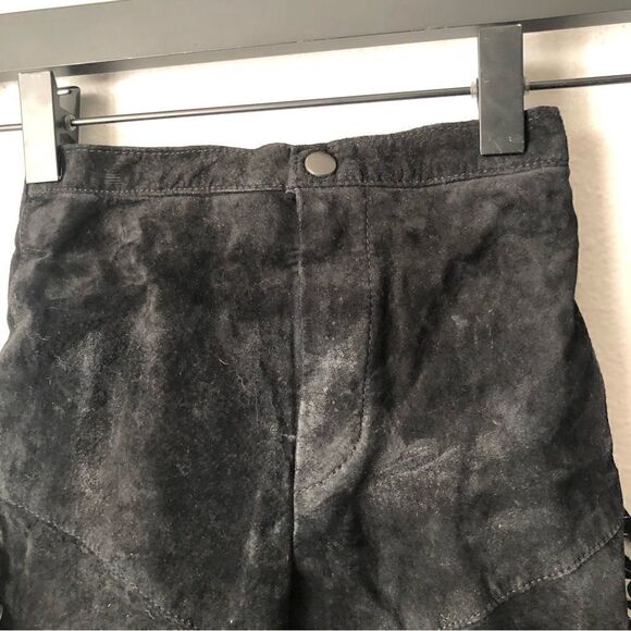 Vintage suede leather black fringe motorcycle pants size 4 - Picture 2 of 7